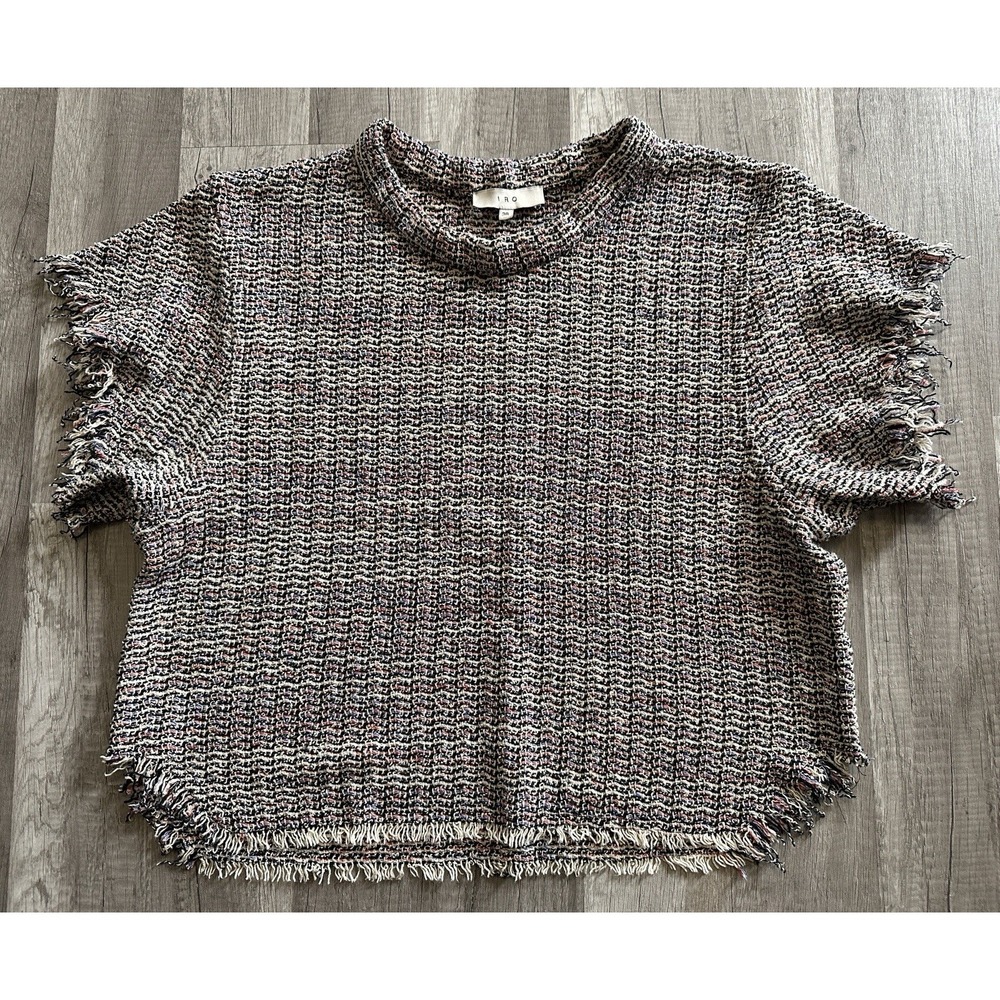 IRO Devan‎ Frayed Tweed Cropped Boxy Relaxed Oversized Top Shirt Size 38 XL
